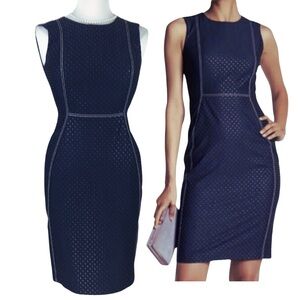 Calvin Klein Dotted Navy Denim Sleeveless Seamed Sheath Midi Dress size 2